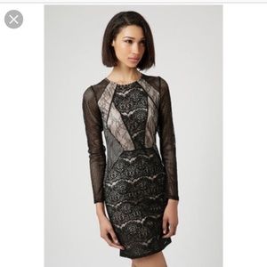 Top shop body con dress with lace and mesh sleeves
